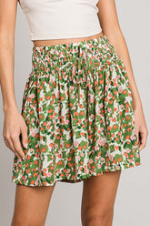 Trendy Floral Printed Smocked Waist Skorts – Versatile & Comfortable by Cotton Bleu